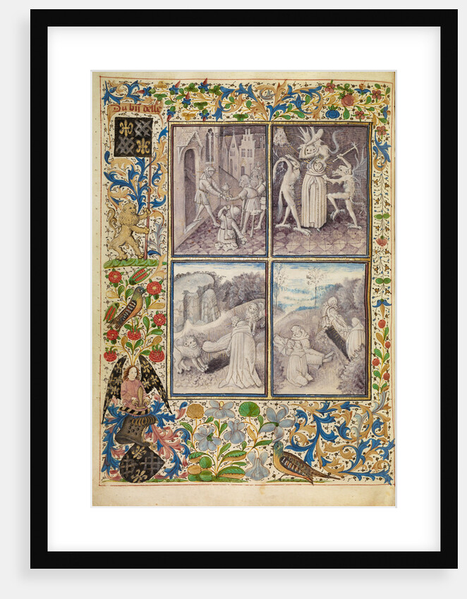 Saint Anthony Giving his Belongings to the Poor, Anthony Tormented by Demons, Anthony Burying Paul in the Desert, The Death and Burial of Saint Anthony by Master of the Brussels Romuléon