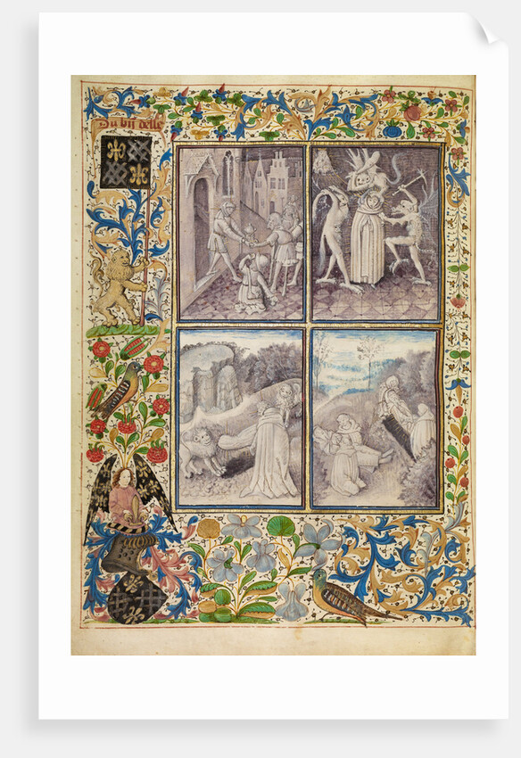 Saint Anthony Giving his Belongings to the Poor, Anthony Tormented by Demons, Anthony Burying Paul in the Desert, The Death and Burial of Saint Anthony by Master of the Brussels Romuléon