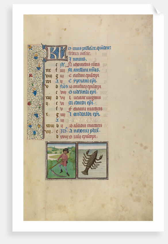 A Man Mowing, Zodiacal Sign of Cancer by Workshop of Willem Vrelant