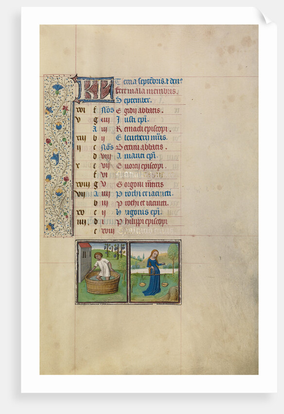 A Man Treading Grapes, Zodiacal Sign of Libra by Workshop of Willem Vrelant