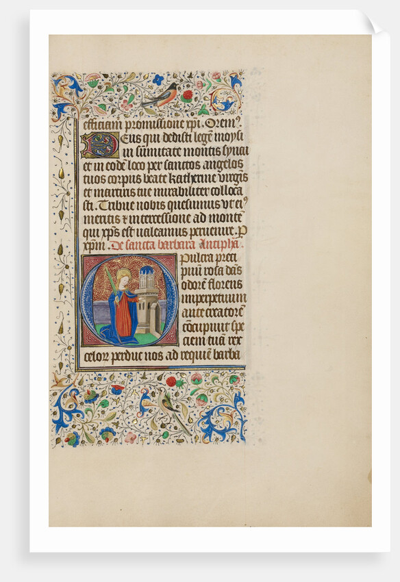 Initial O: Saint Barbara before a Tower by Master of the Llangattock Hours