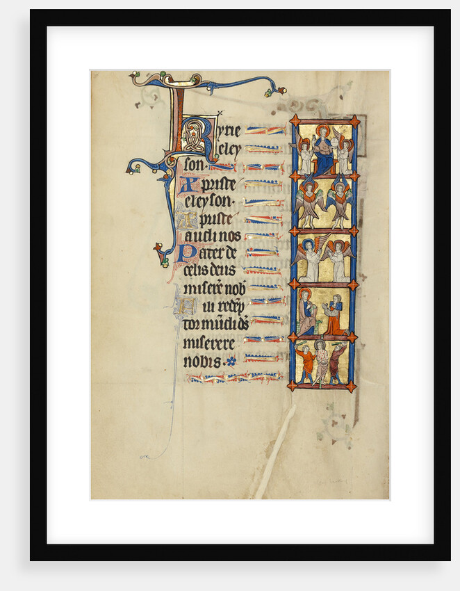 The Lord Enthroned with Angels, Two Seraphim, Two Kneeling Angels in Prayer, A Man Kneeling, The Flagellation by Anonymous
