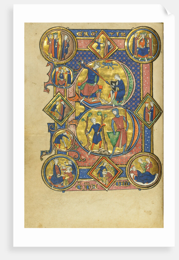 Initial B: David Playing the Harp and David and Goliath by Anonymous