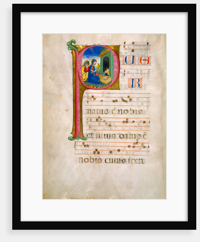 Initial P: The Adoration of the Christ Child and The Annunciation to the Shepherds by Anonymous