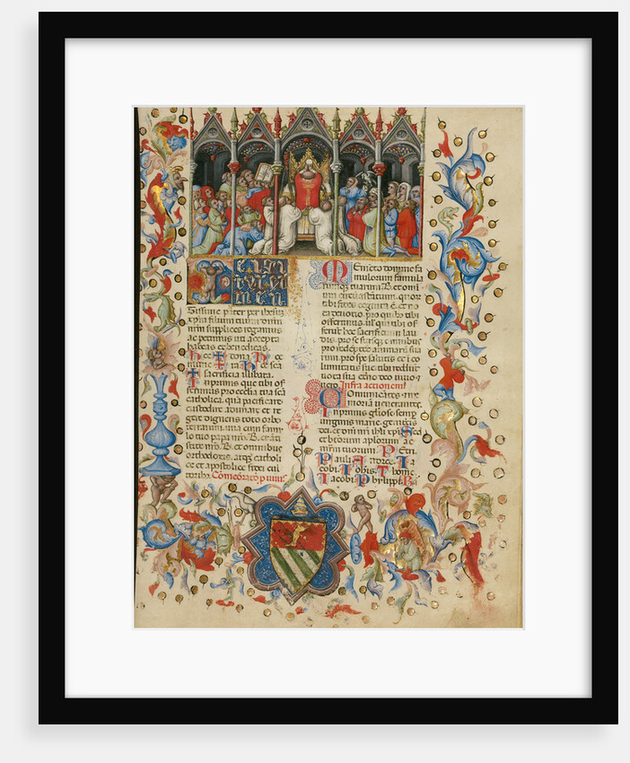 The Elevation of the Host, Initial T: A Putto Between the Sun and the Moon by Master of the Brussels Initials