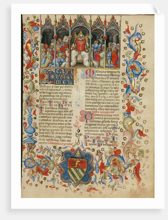 The Elevation of the Host, Initial T: A Putto Between the Sun and the Moon by Master of the Brussels Initials