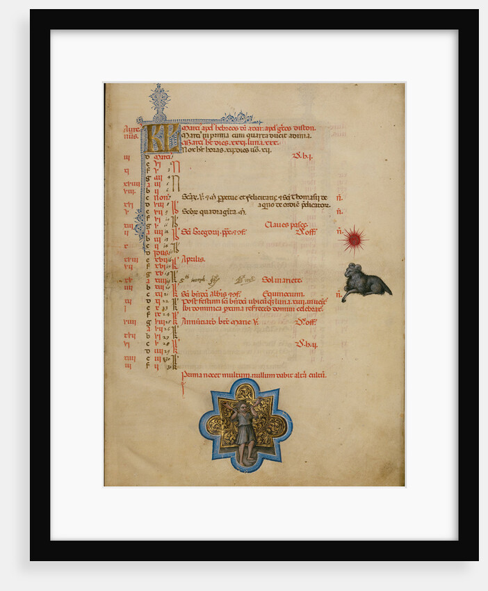 A Man Blowing Two Horns, Zodiacal Sign of Aries by Master of the Brussels Initials