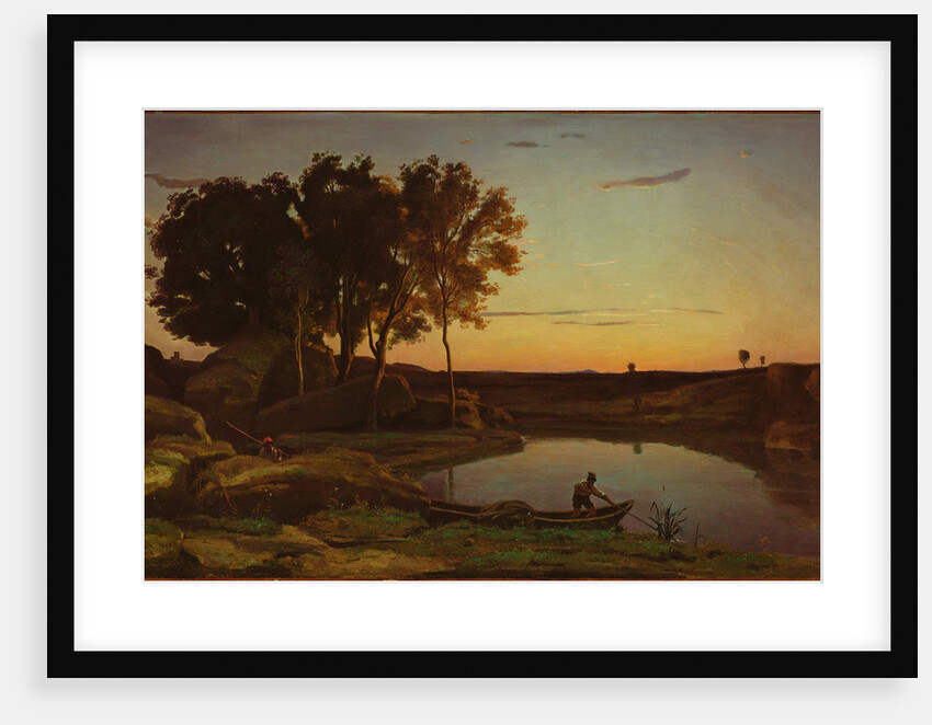 Landscape with Lake and Boatman by Jean-Baptiste-Camille Corot