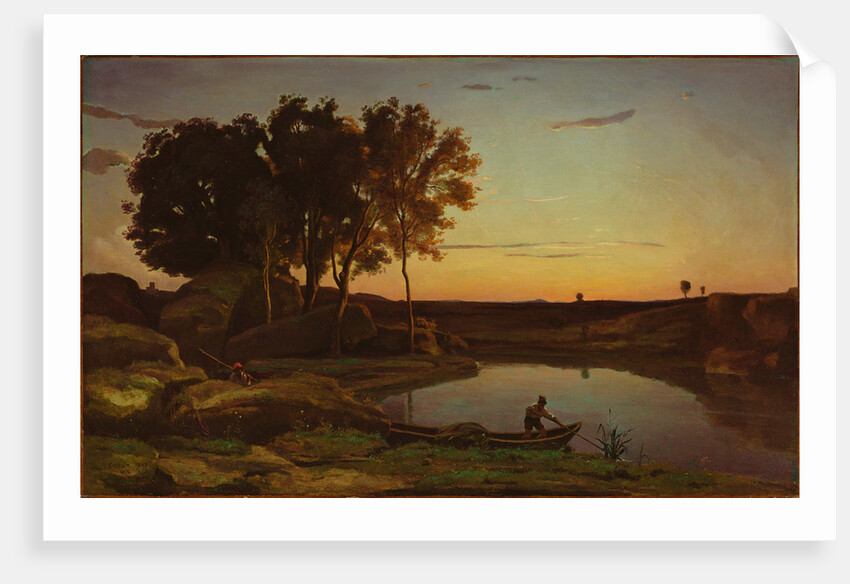 Landscape with Lake and Boatman by Jean-Baptiste-Camille Corot