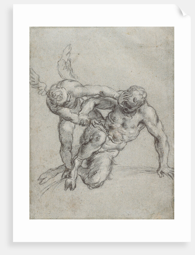 Cupid Overpowering Pan (recto), Head of a Monk, Caricature of a Man in Profile (verso) by Agostino Carracci