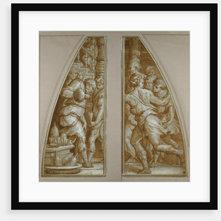 Bearded Man Filling a Glass and Youth Running by Giorgio Vasari