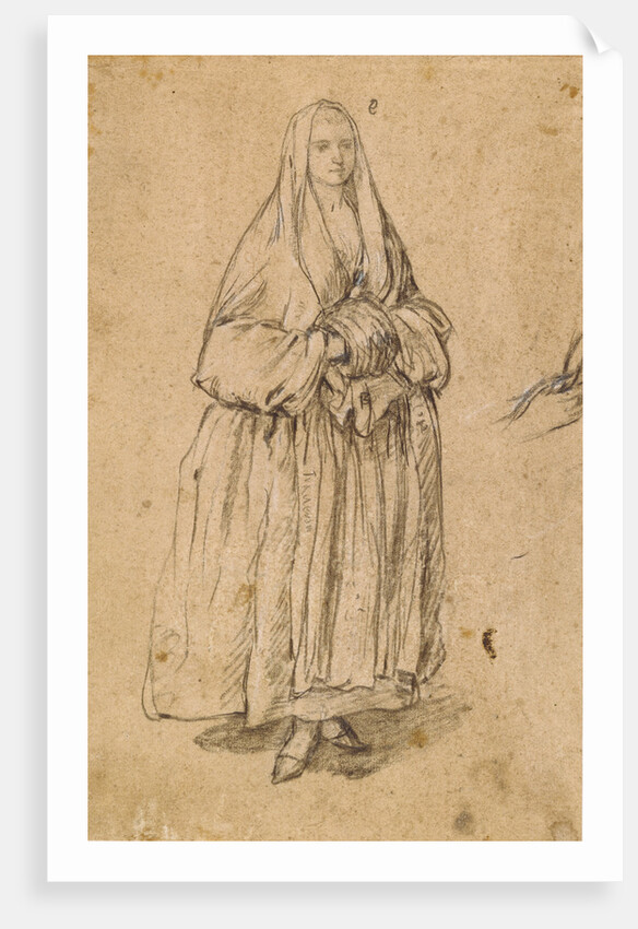 Standing Woman Holding a Muff, Turned Slightly to the Right (recto), Studies of Heads (verso) by Pietro Longhi