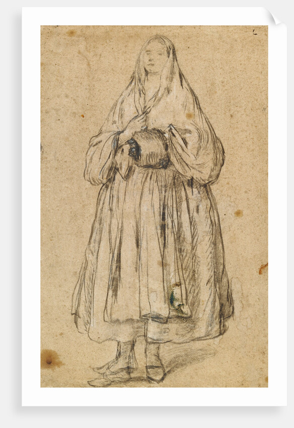 Standing Woman Holding a Muff, Turned Slightly to the Left (recto), Studies of Heads (verso) by Pietro Longhi