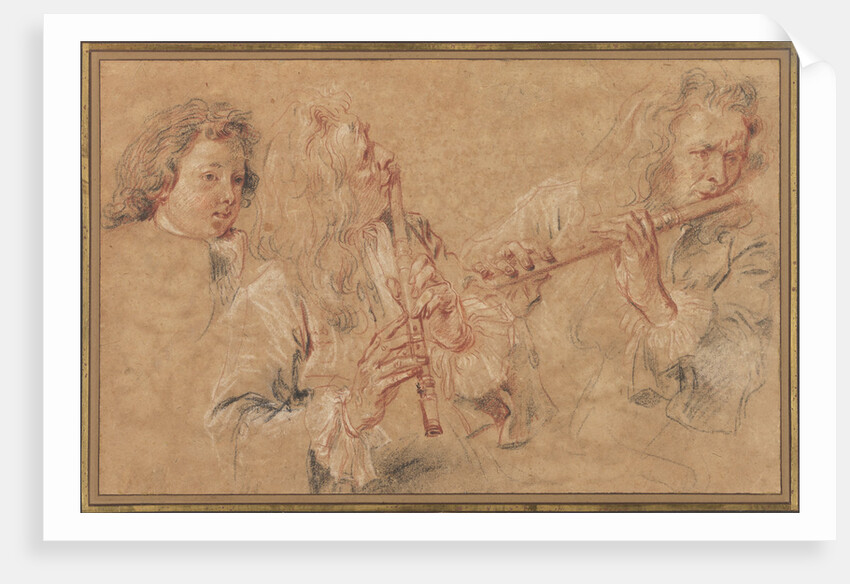 Two Studies of a Flutist and a Study of the Head of a Boy by Jean-Antoine Watteau