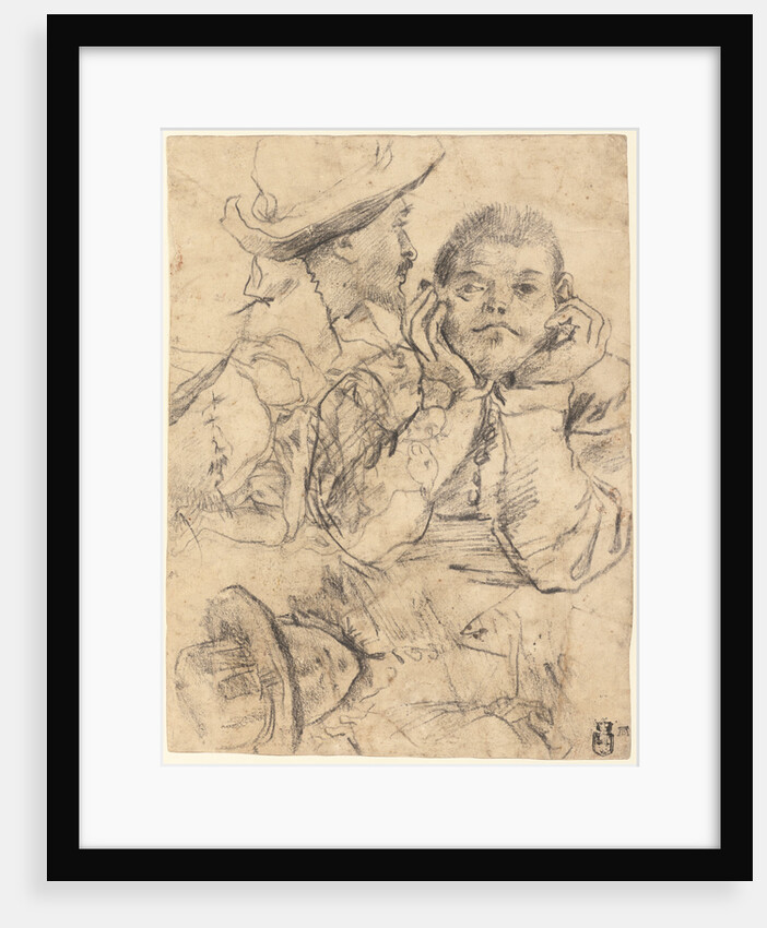 Four Studies of Heads Drawn over a Copy of Saint John the Evangelist by Correggio (recto), Three Studies of Men (verso) by Annibale Carracci