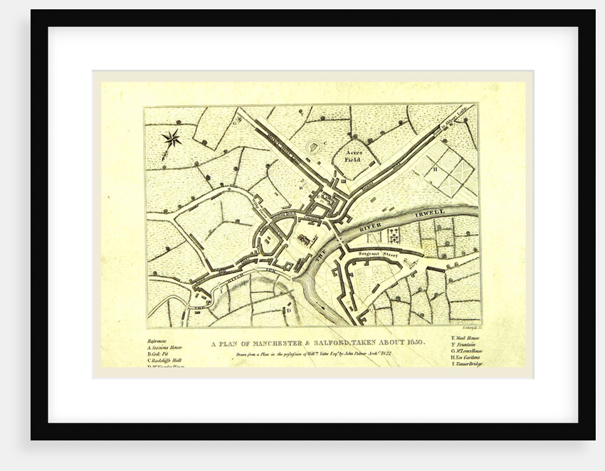 Map of Manchester and Salford about 1650, UK by Anonymous