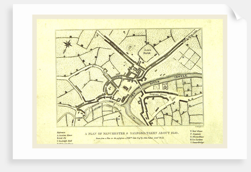 Map of Manchester and Salford about 1650, UK by Anonymous