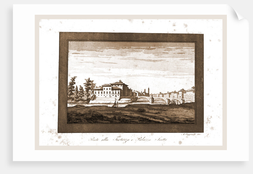 Pisa, acquerello da Angiolo Cappiardi, Ponte alla Fortezza e Palazzo Scotto by Anonymous