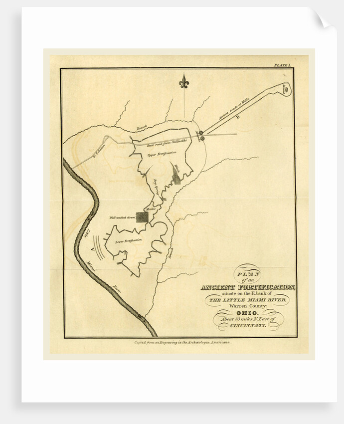 Map of an ancient fortification on the bank of the Little Miami River, Warren County, Ohio, east of Cincinnati, 19th century by Anonymous