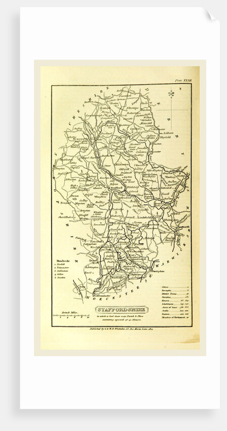 Staffordshire, map 1824, A Topographical Dictionary of the United Kingdom, UK by Anonymous