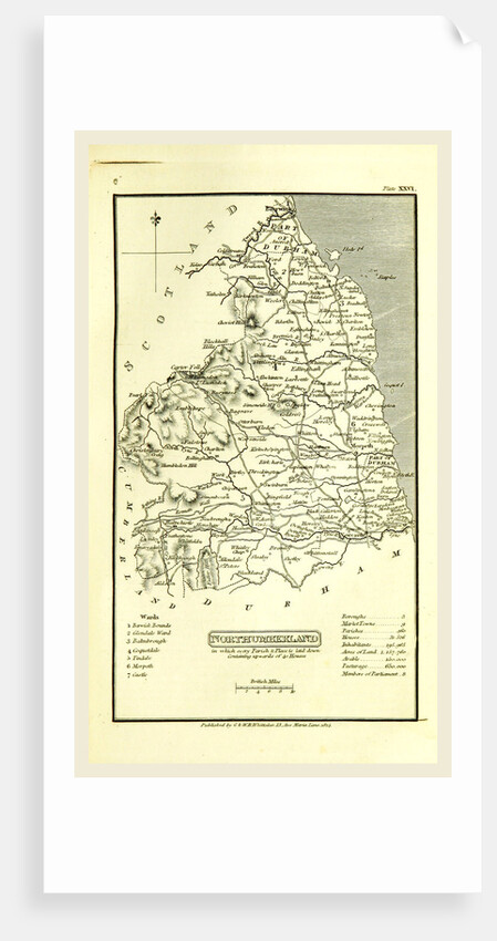 Northumberland map, 1824, UK by Anonymous