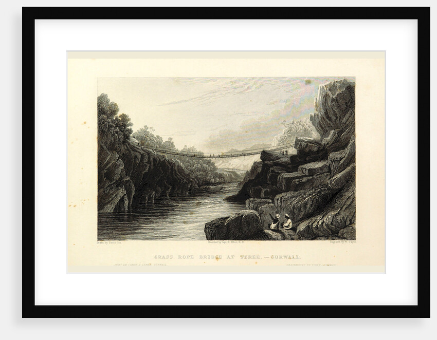 Grass rope bridge at Teree, Gurwall, Views in India by Anonymous