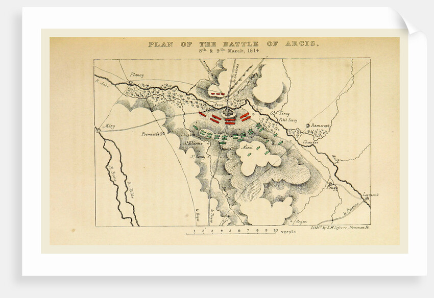Map of the battle of Arcis, 1814, History of the Campaign in France in the year 1814 by Anonymous