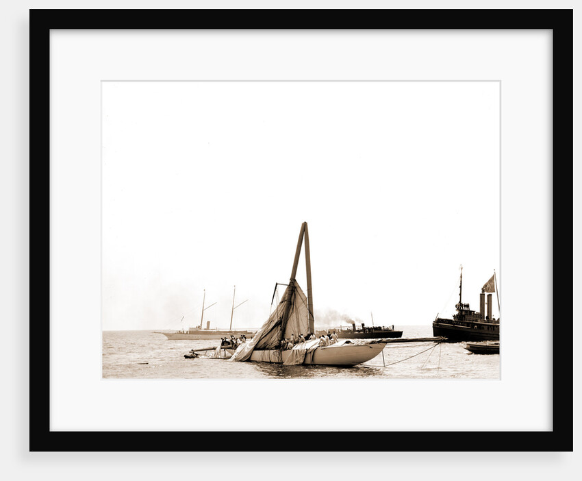 Columbia, steel mast carried away, Columbia (Sloop), 1899 by Anonymous