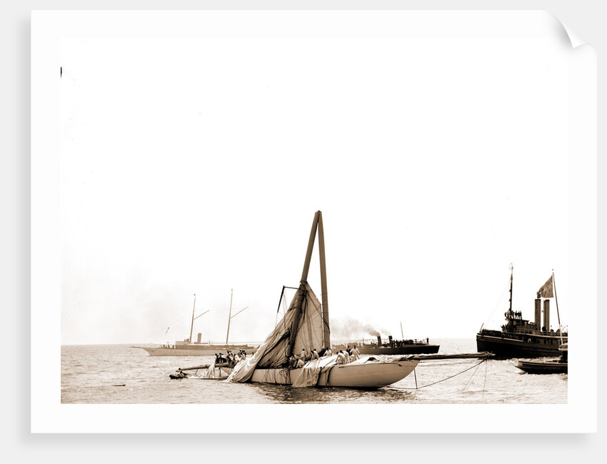 Columbia, steel mast carried away, Columbia (Sloop), 1899 by Anonymous