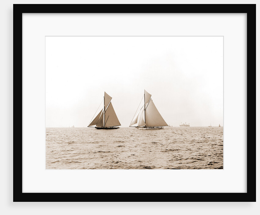 Shamrock I and Columbia coming for the line, Columbia (Sloop), Shamrock I (Yacht) by Anonymous