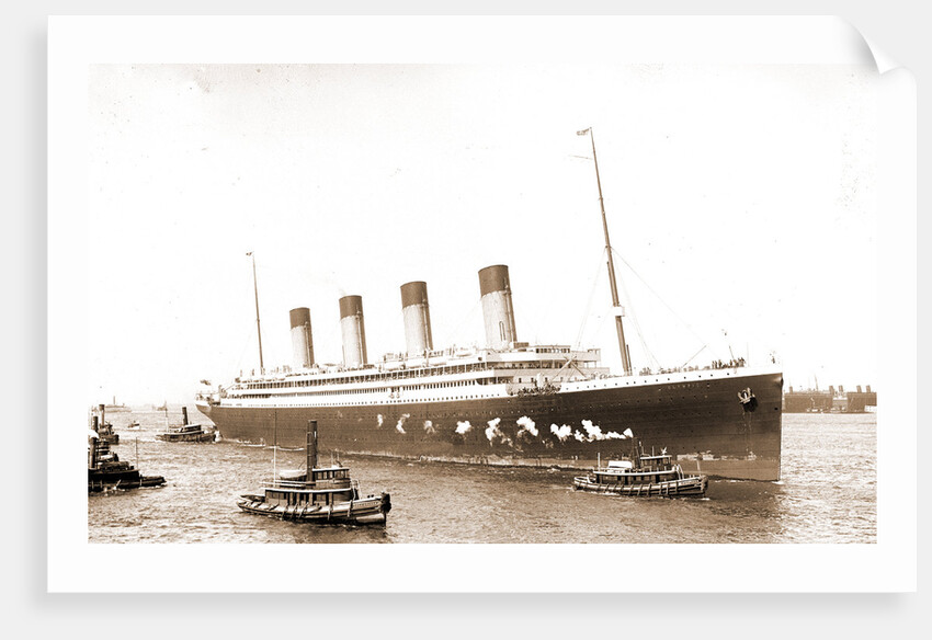 White Star S.S. Olympic guided in by tugboats Geo. K. Kirkham and Dowmer, Olympic (Steamship) by Anonymous
