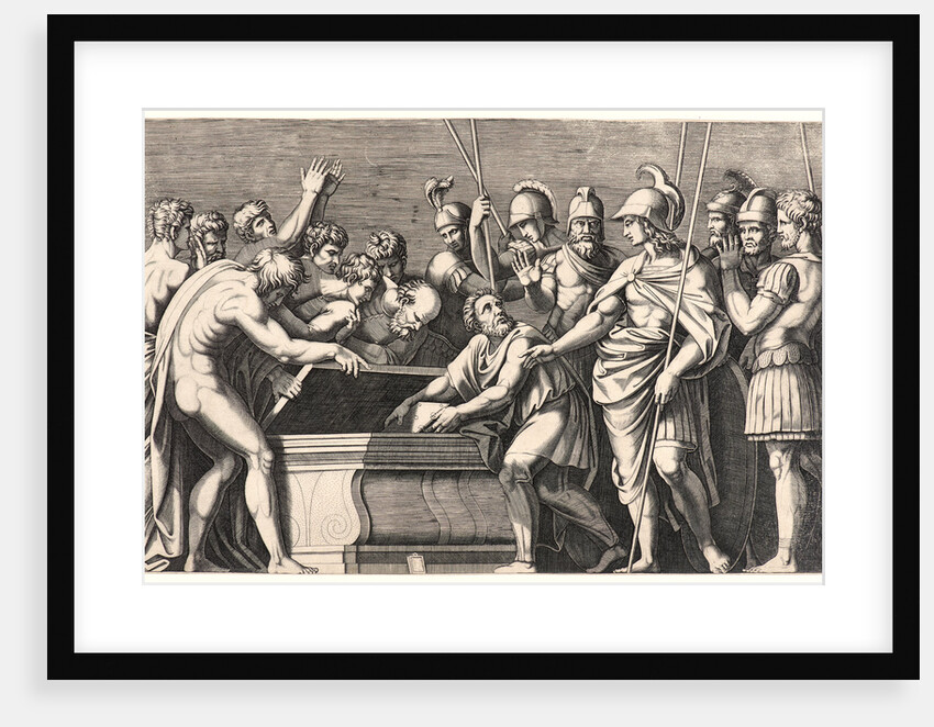 Alexander the Great Preserving the Works of Homer in Achilles' Sarcophagus, ca. 1512-1530 by Marcantonio Raimondi