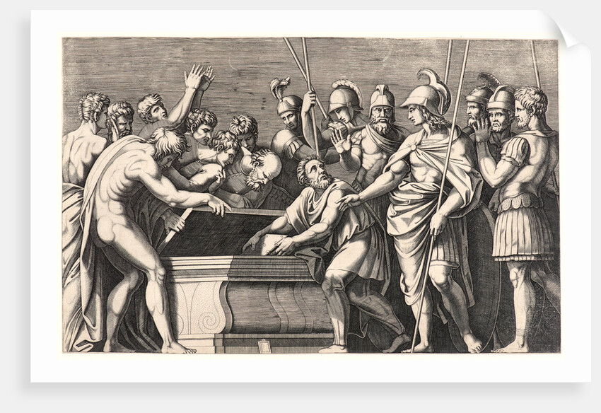 Alexander the Great Preserving the Works of Homer in Achilles' Sarcophagus, ca. 1512-1530 by Marcantonio Raimondi