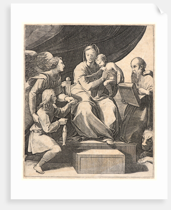 The Virgin and Child with St. Jerome and Tobias, Presented by the Archangel Gabriel by Marco Dente