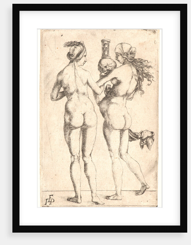 Allegory of Birth and Death: Two Naked Women with Skull and Hourglass, early 16th century by Giulio Campagnola