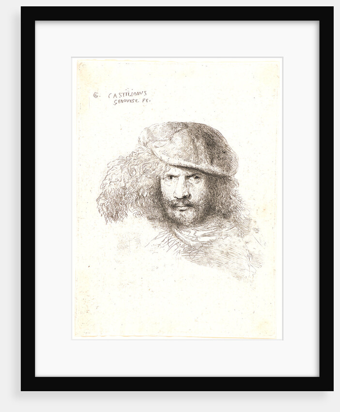 Head of a Man Wearing a Bonnet with a Large Plume (with Flat Cap and Feather), ca. 1648-1650 by Giovanni Benedetto Castiglione