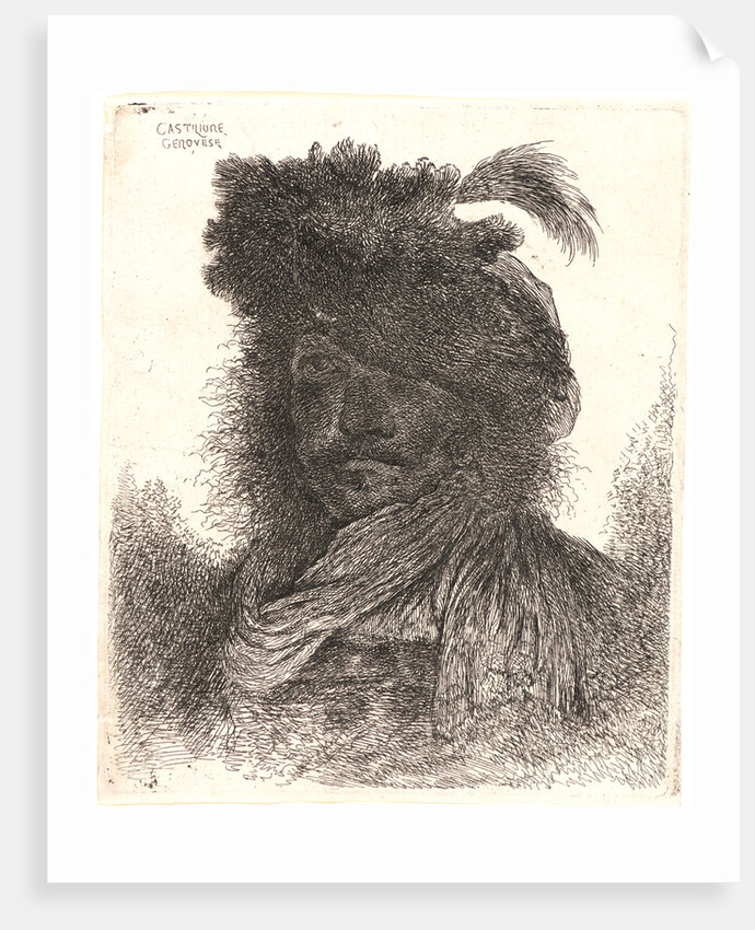 Head of Man Wearing a Fur Cap with a Plume, ca. 1648-1650 by Giovanni Benedetto Castiglione