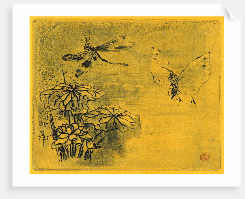 Bookplate with Butterfly and Dragonfly (Ex Libris Papillon et Libellule), 19th century by Félix Hilaire Buhot