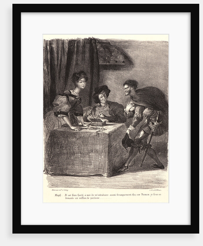Mephistopheles Presents Himself in Marthe’s Home (Méphistophélès se présente chez Marthe), 1828 by Eugène Delacroix