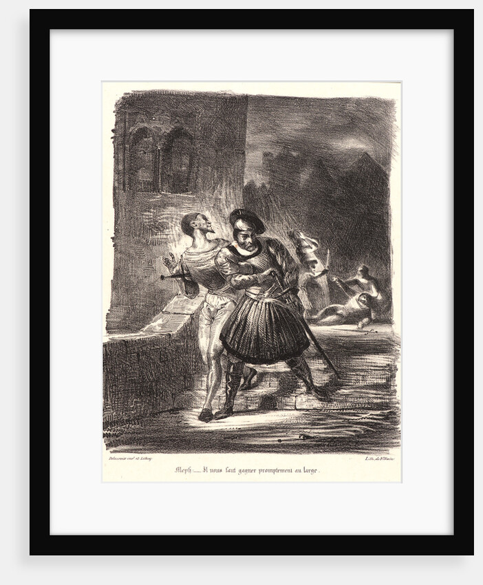 Mephistopheles and Faust Fleeing after the Duel (Méphistophélès et Faust fuyant après le duel), 1828 by Eugène Delacroix