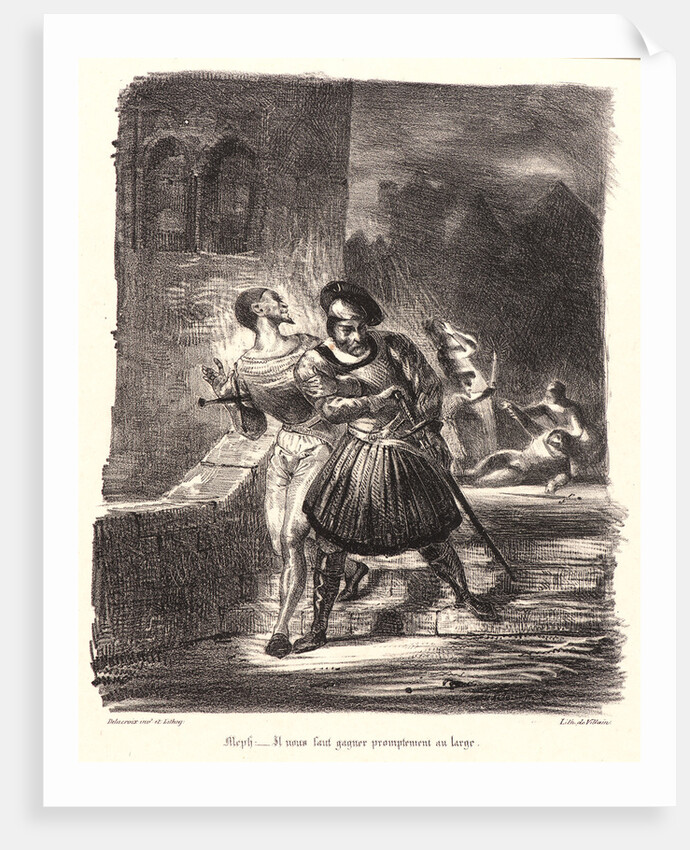 Mephistopheles and Faust Fleeing after the Duel (Méphistophélès et Faust fuyant après le duel), 1828 by Eugène Delacroix