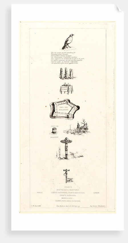 Rebus: Béranger was not really strong, for he never had the Key of the Fields (Rébus: Béranger ne fut Véritablement Fort, Car il n'eut jamais la Clef des Champs), 19th century by Charles Meryon