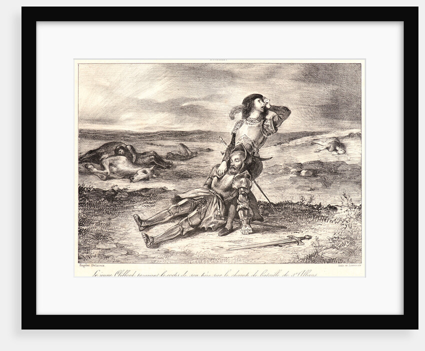 Young Clifford Finding the Body of His Father (La jeune Clifford trouvant le corps de son père sur le champ de bataille de Saint-Alban), 1834 by Eugène Delacroix