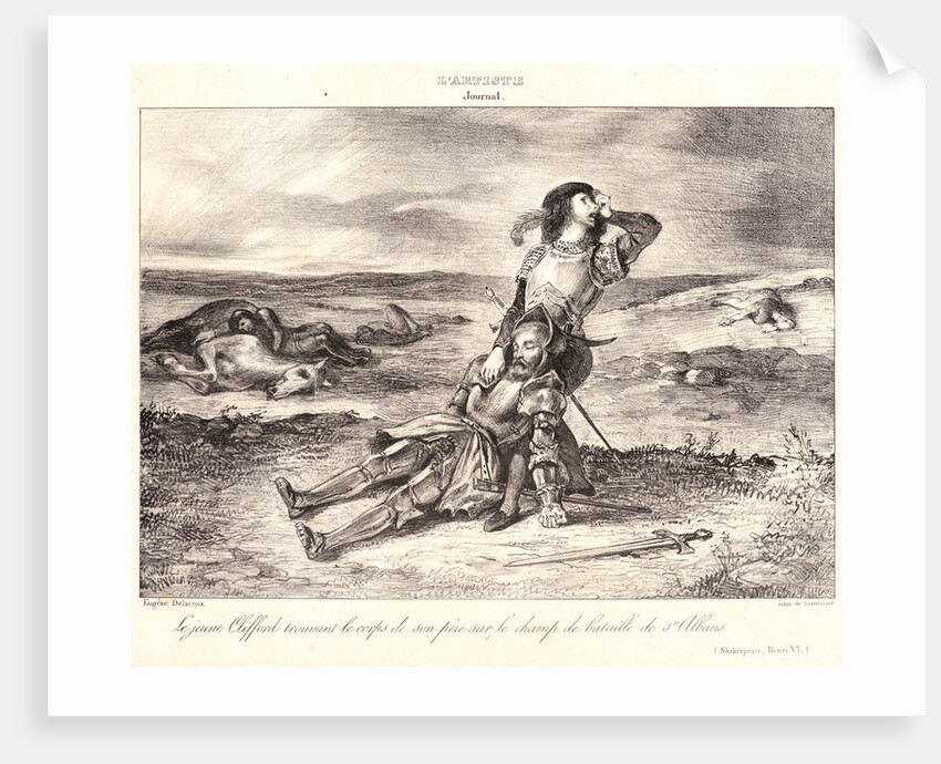 Young Clifford Finding the Body of His Father (La jeune Clifford trouvant le corps de son père sur le champ de bataille de Saint-Alban), 1834 by Eugène Delacroix