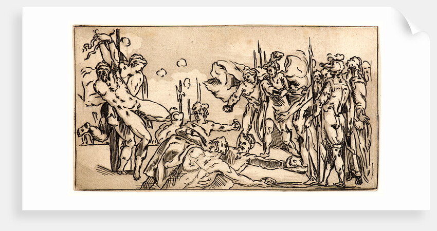 Stoning of Two Figures Tied to a Stake, 18th century by Anonymous
