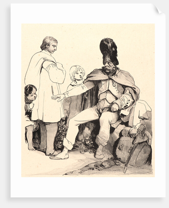 Wounded Grenadier of the Imperial Guard Talking to a Peasant and Two Children, ca. 1830 by Nicolas Toussaint Charlet