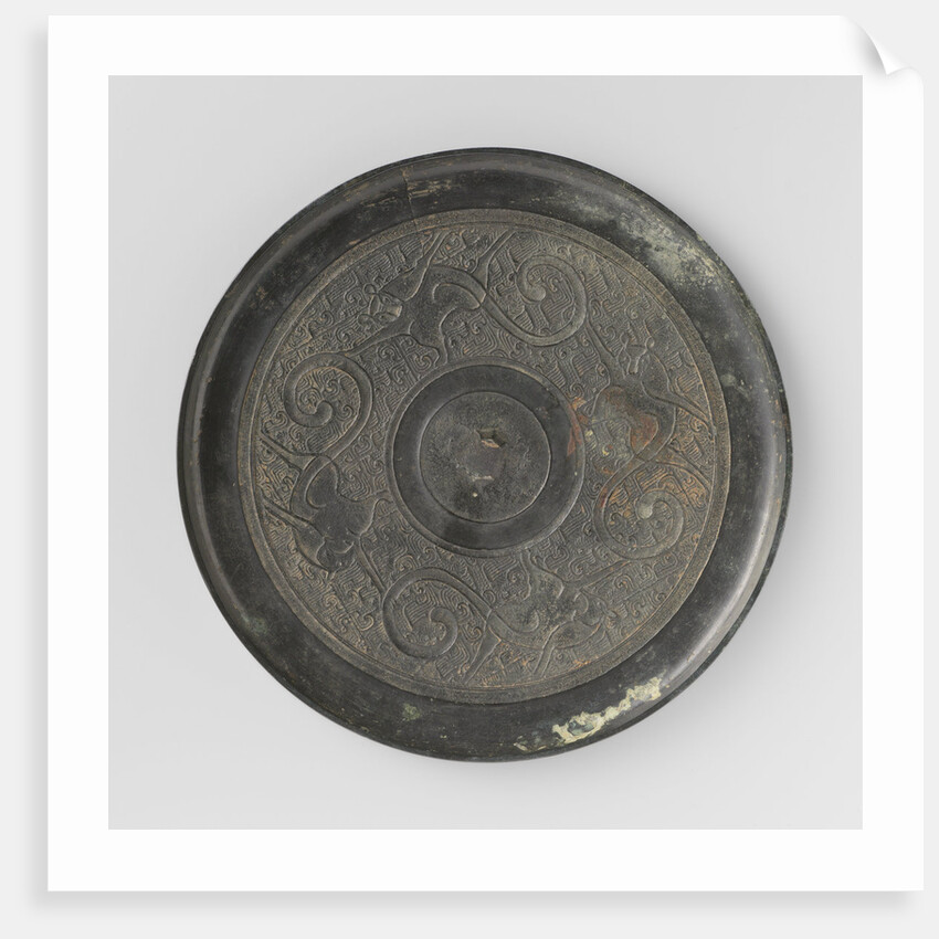 Mirror decorated with four monkeys by Anonymous