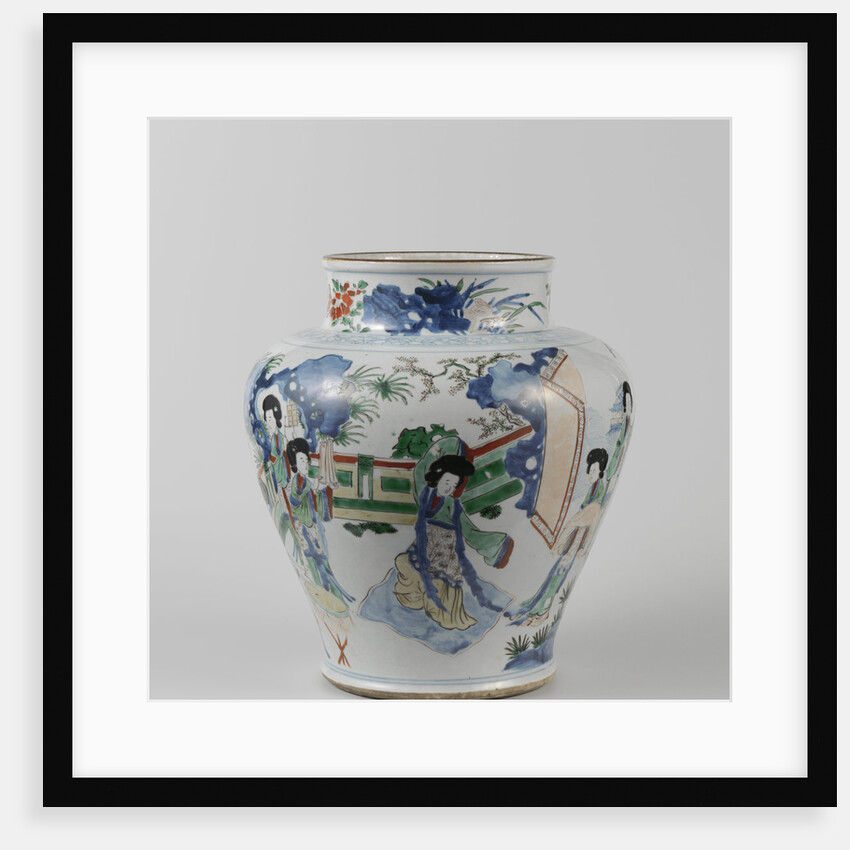 Big polychrome balusterpot with music-making ladies by Anonymous