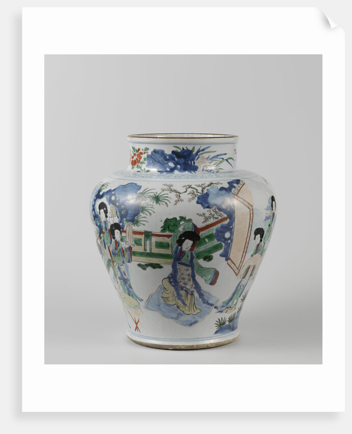 Big polychrome balusterpot with music-making ladies by Anonymous