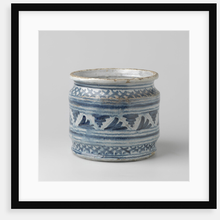 Painted blue with checkered ties with fan-shaped leaf motifs. by Anonymous